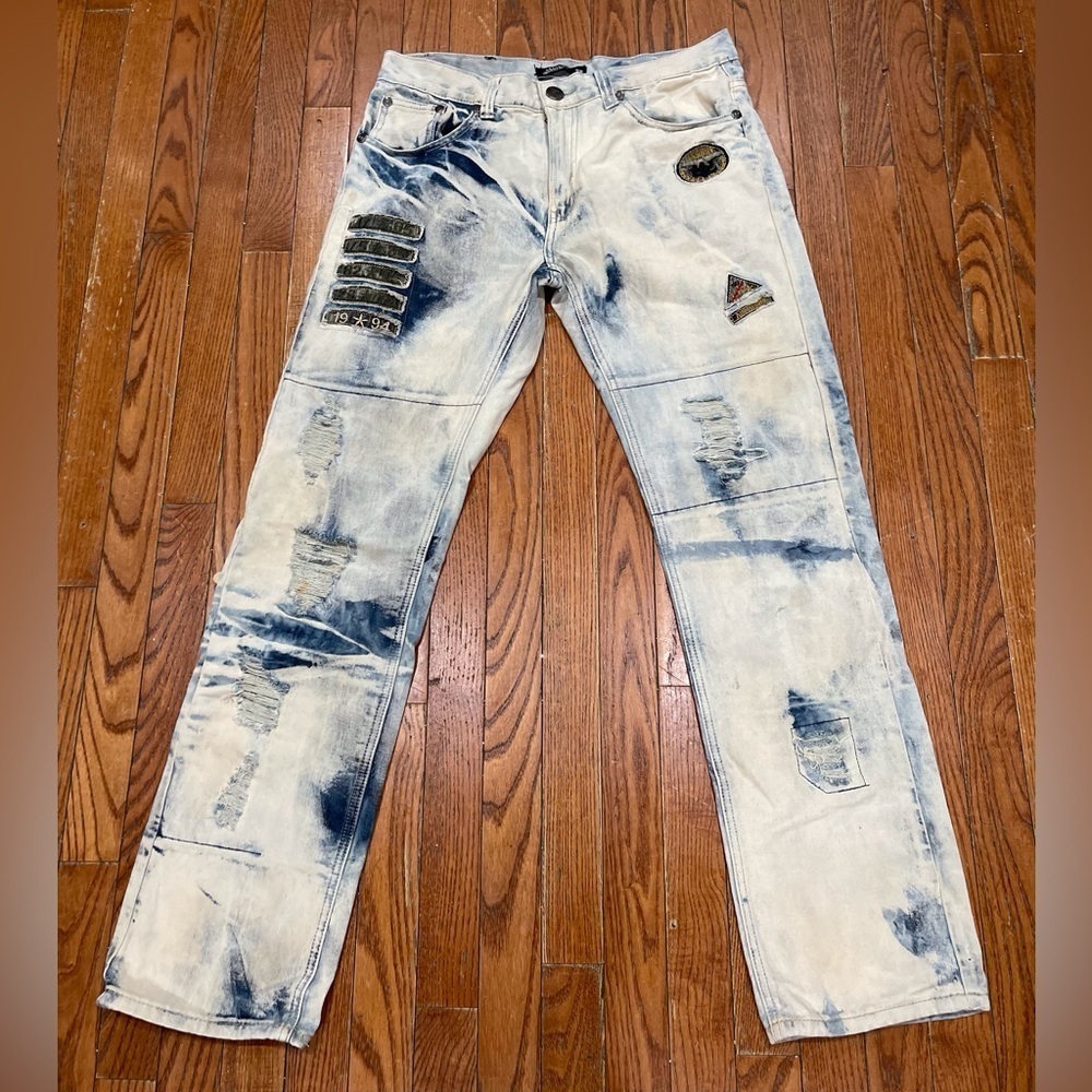 Men's Distressed Blue and White Jeans